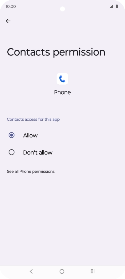 Press the required setting.
