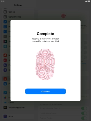 Press Continue. If you haven't previously selected a lock code, key in a code of your own choice twice.
