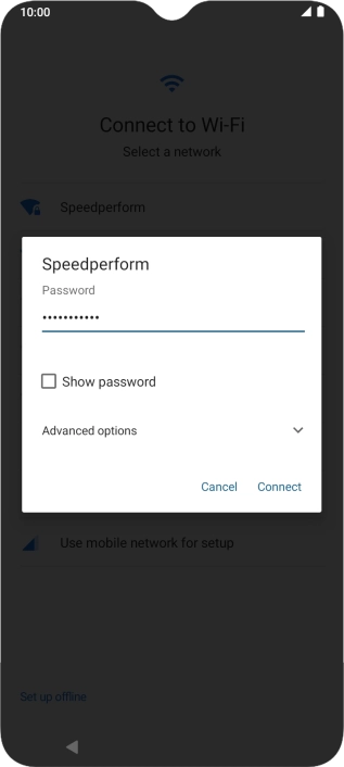 Key in the password for the Wi-Fi network and press Connect.