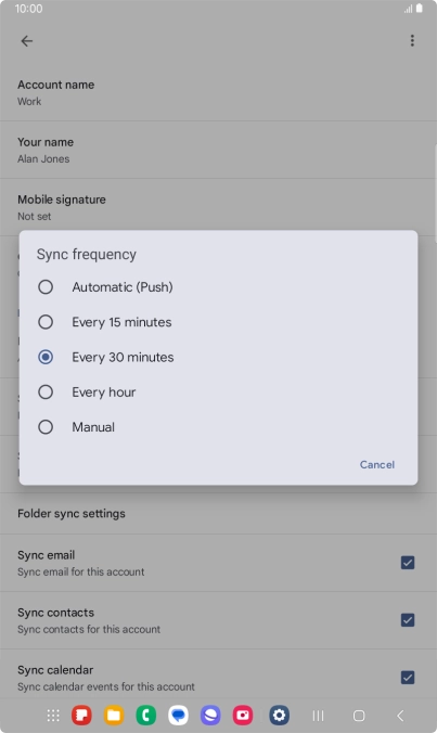 Press the required setting.