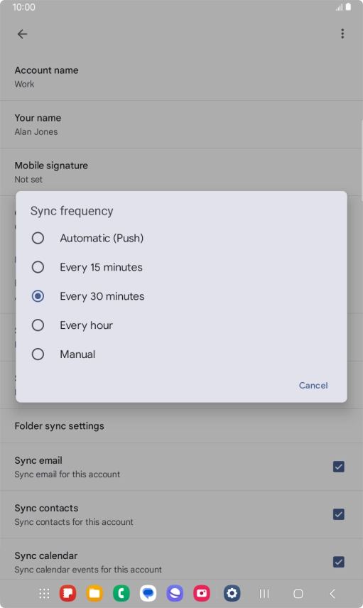 Press the required setting.