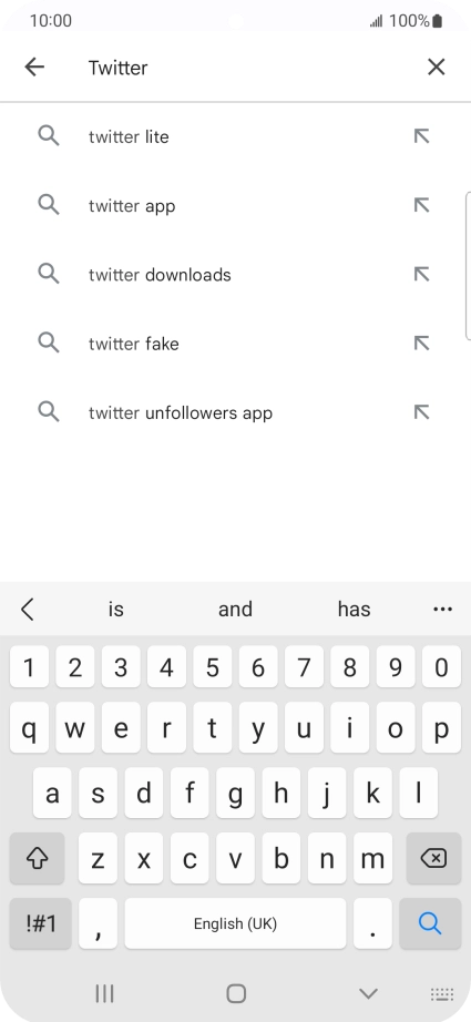 Key in Twitter and press the search icon.
