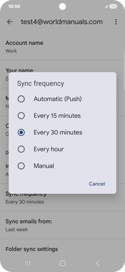 Press the required setting.
