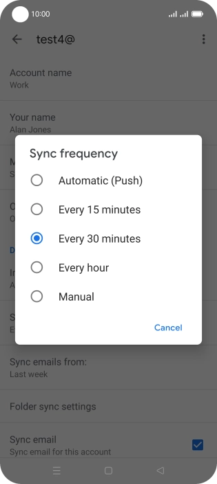 Press the required setting.