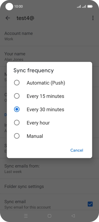 Press the required setting.