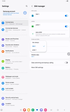 Press the required setting.