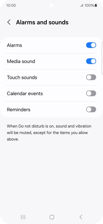 Press the required settings to turn sound and vibration for the selected functions on or off.