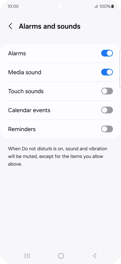 Press the required settings to turn sound and vibration for the selected functions on or off.