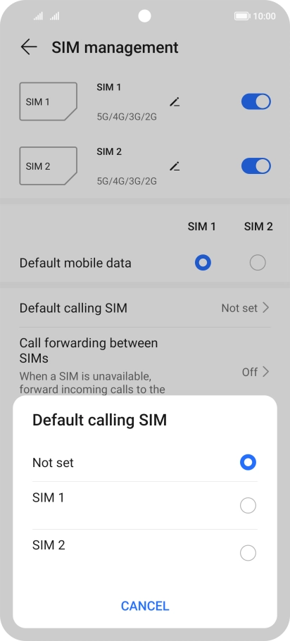 Press the required setting.
