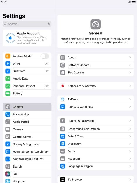Press Apple Account. Press Apple Account.