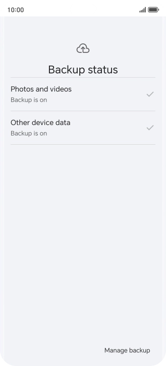 Press Manage backup.