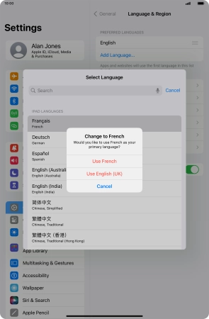 To select the new language as the default tablet language, press Use ‹language›.