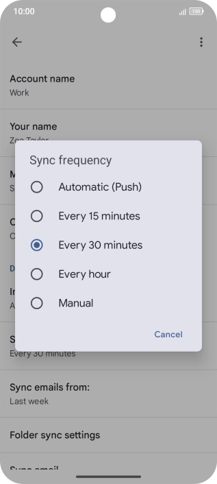 Press the required setting.