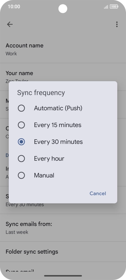 Press the required setting.