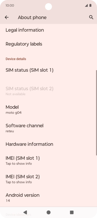 Your phone's software version is displayed below Android version.