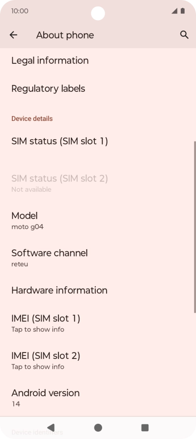 Your phone's software version is displayed below Android version.