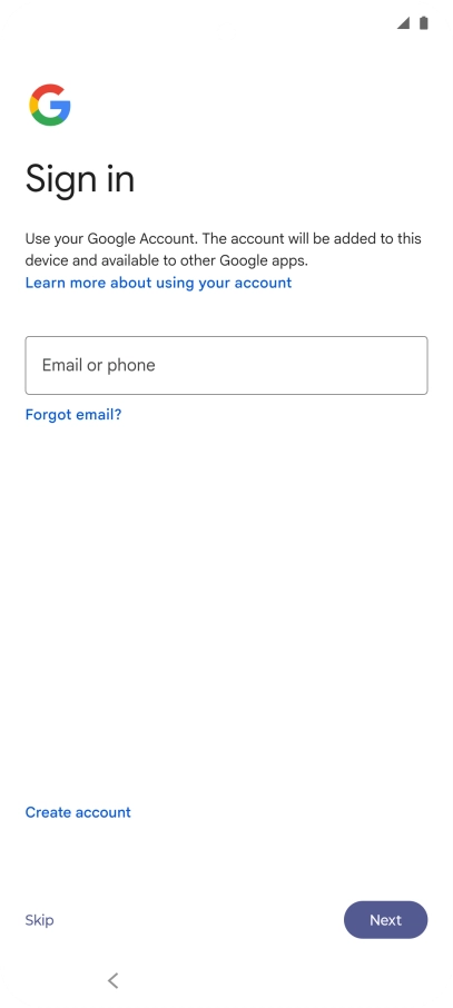 Press Email or phone and key in the username for your Google account.
