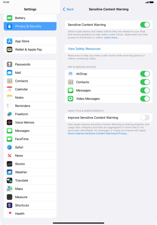 Press the indicators next to the required applications to turn the function on or off. Press the indicators next to the required applications to turn the function on or off.