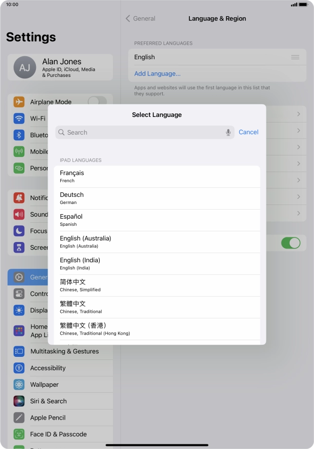 Press the required language. Press the required language.