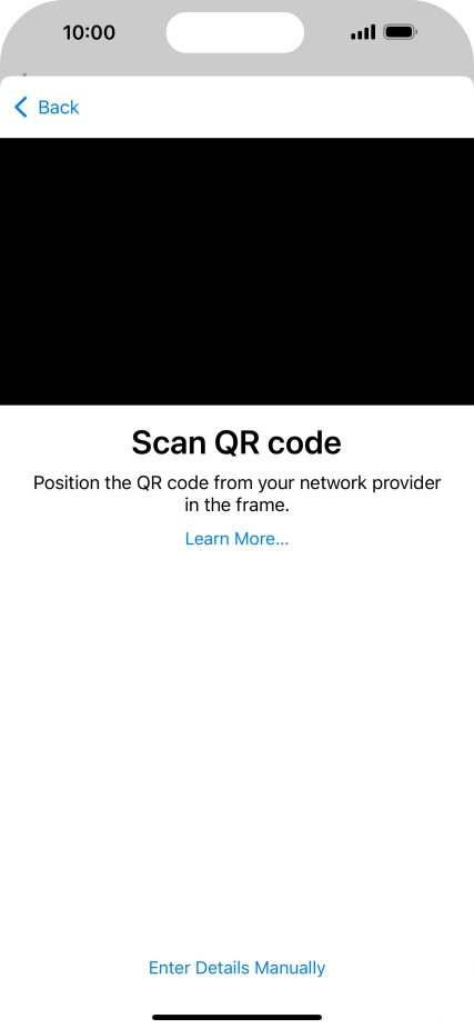 Place the QR code you've received inside the phone camera frame to scan the code. If you’ve deleted your eSIM, you can re-add it using your existing QR code. If you’re having problems, see our FAQ.