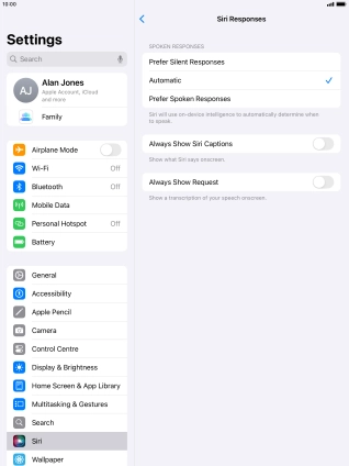 Press the required setting.