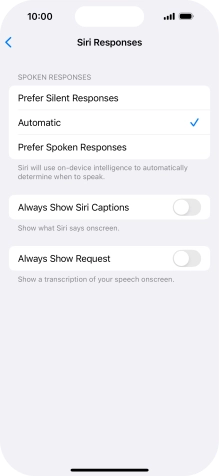 Press the required setting.
