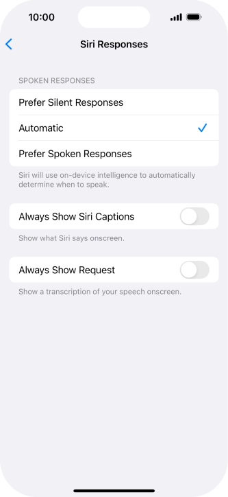 Press the required setting.