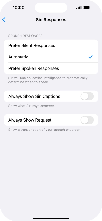 Press the required setting.