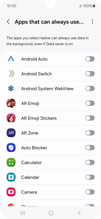 Press the indicators next to the required apps to turn the function on or off.