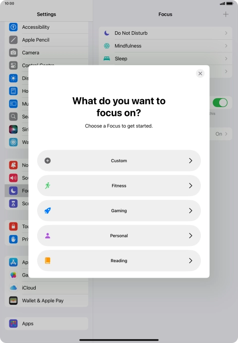 Press the required focus mode and follow the instructions on the screen to add the selected focus mode.