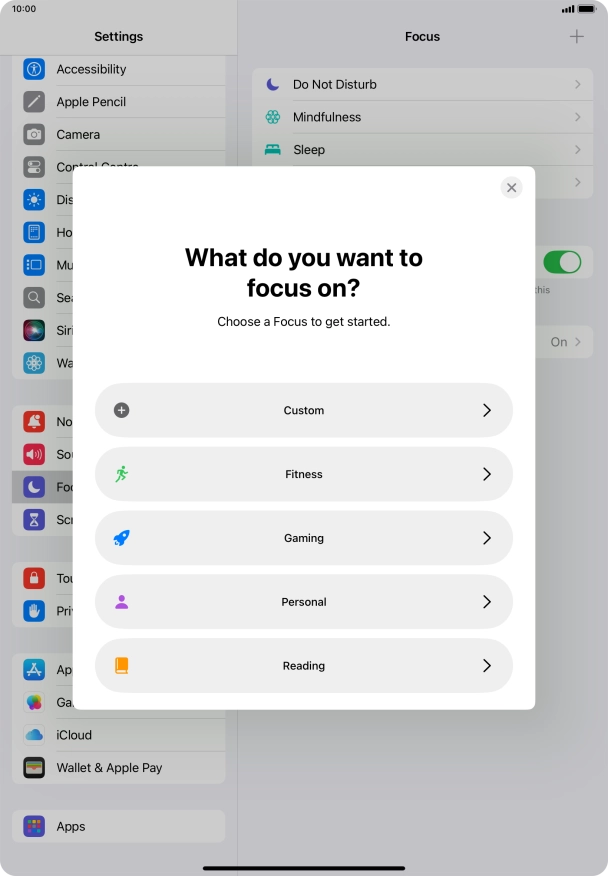 Press the required focus mode and follow the instructions on the screen to add the selected focus mode.
