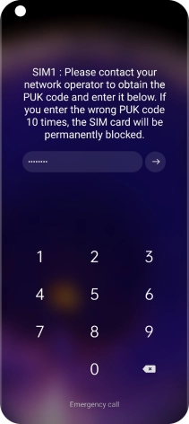 Key in the PUK and press arrow right.