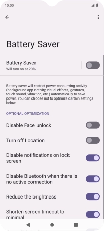 Press the indicators next to the required settings to turn them on or off.