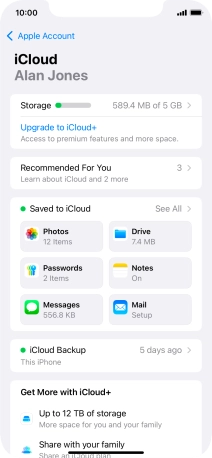Press iCloud Backup.