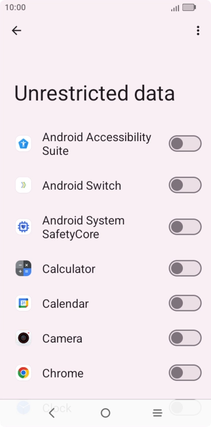 Press the indicators next to the required apps to turn the function on or off.