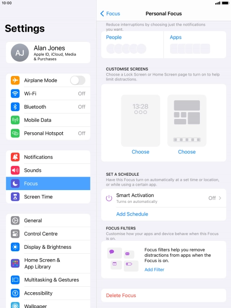 Press People and follow the instructions on the screen to select which contacts you would like to receive calls and notifications from when the selected focus mode is active.