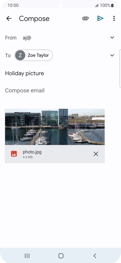 Press the text input field and write the text for your email message.