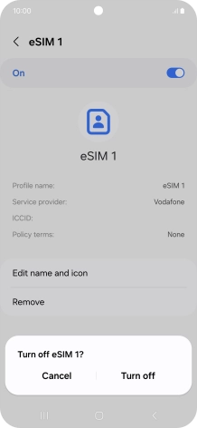 If you turn off use of the SIM, press Turn off.