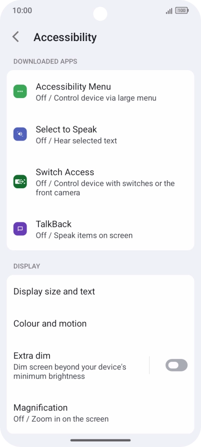 Press TalkBack and follow the instructions on the screen to select the required settings.