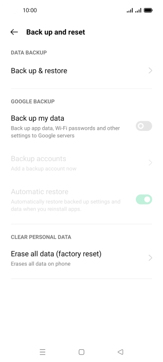 Press Erase all data (factory reset).