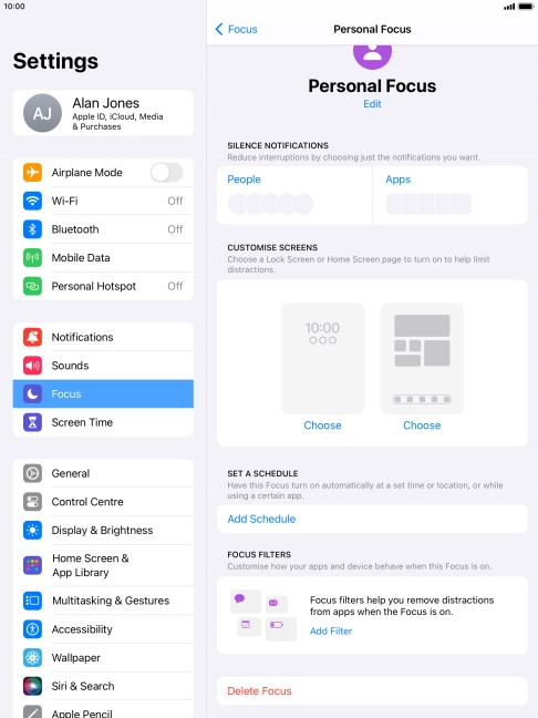 Press People and follow the instructions on the screen to select which contacts you would like to receive calls and notifications from when the selected focus mode is active.