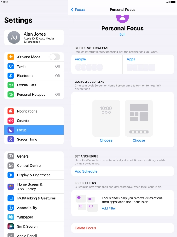 Press People and follow the instructions on the screen to select which contacts you would like to receive calls and notifications from when the selected focus mode is active.