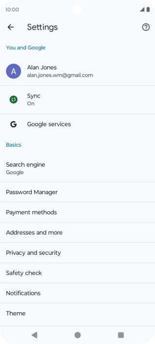 Press Privacy and security.