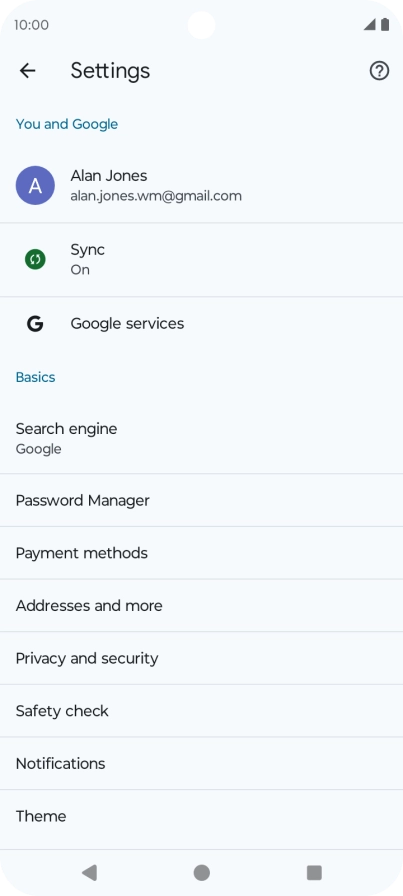 Press Privacy and security.