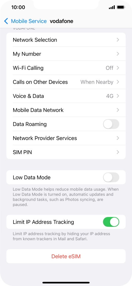 Press Delete eSIM and follow the instructions on the screen to delete your eSIM.