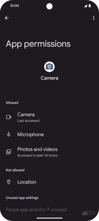 The app activity for the selected app is displayed.