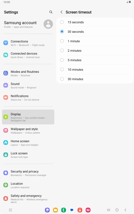 Press the required setting.