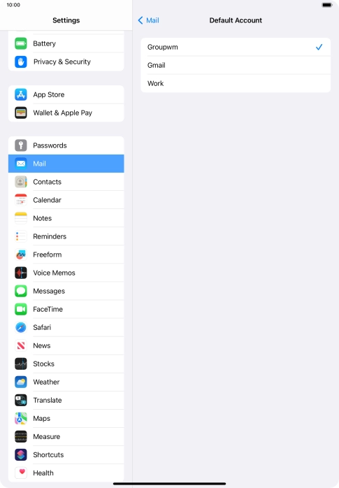 Press the required email account to select the email account as your default account.