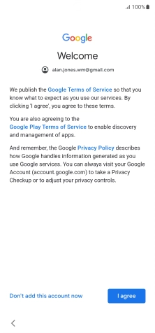Press I agree and follow the instructions on the screen to select settings for your Google account.