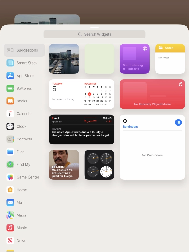 Press the required widget.